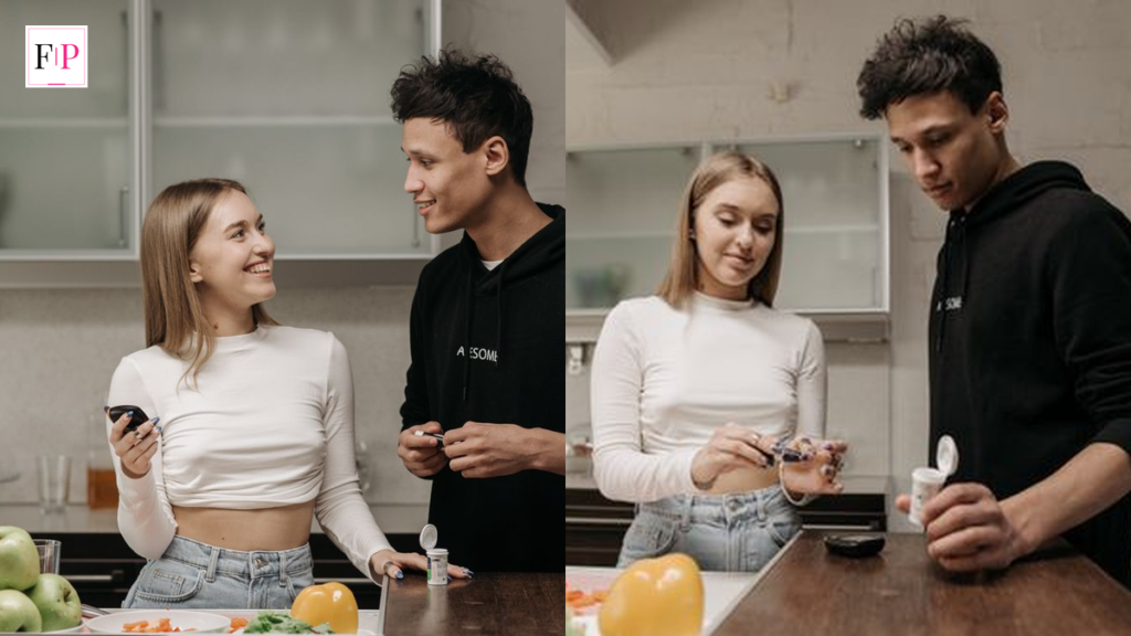 Side-by-side photos of a young woman checking her blood sugar with a glucose meter, raising awareness of early diabetes symptoms
