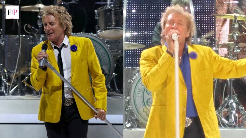 Rod Stewart performing live on stage, ahead of his retirement farewell tour
