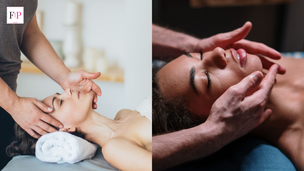 What is FaceGym? A trainer performs a facial workout massage on a client in a bright spa studio