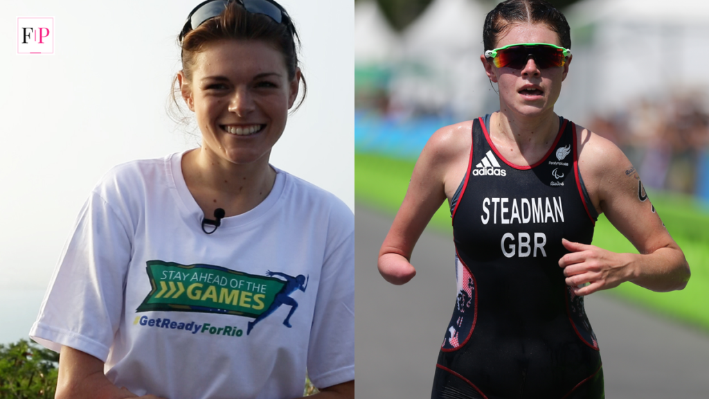 Lauren Steadman, Paralympic gold medallist and Celebrity MasterChef 2026 champion, in a FamePost collage