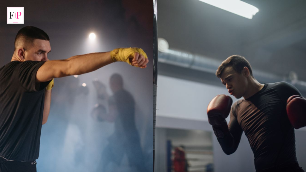 AJ vs Fury press conference training camp montage showing two boxers training with heavy bags ahead of the 11 December Cardiff fight