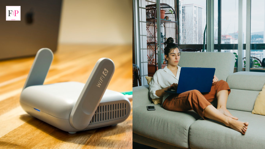 Best Broadband Deals UK: 7 Smart Ways to Save in 2026 A home broadband router beside a laptop on a sofa — find the best broadband deals in the UK