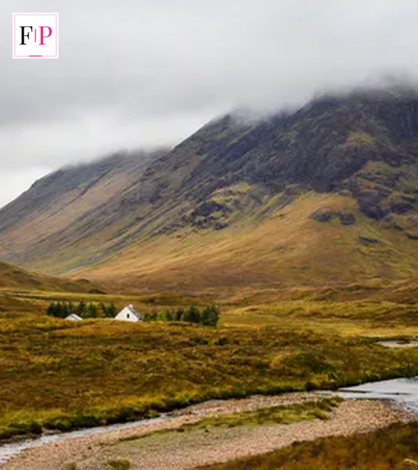 Misty Glen Coe mountains in the Scottish Highlands near the Celebrity Traitors 2026 filming location