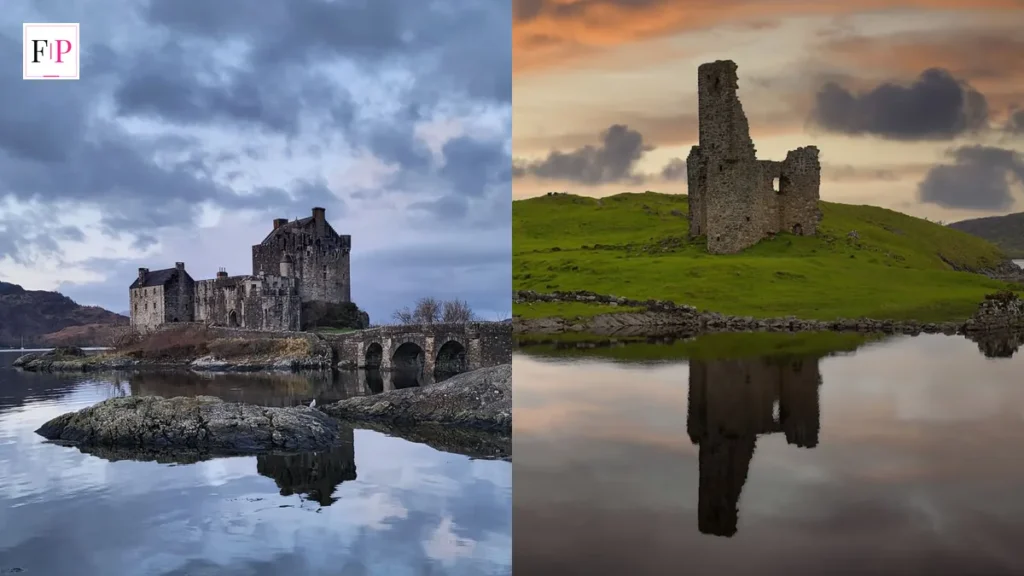 Celebrity Traitors Finalists Leaked: Fans Warned Online Eilean Donan Castle by a Scottish loch and castle ruins reflected in still water at sunset — the castle setting behind the celebrity traitors finalists leaked reports
