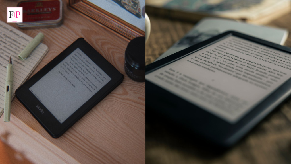 New Kindle Paperwhite 2026 — a Kindle e-reader on a desk beside notebooks, and a close-up e-reader with coffee