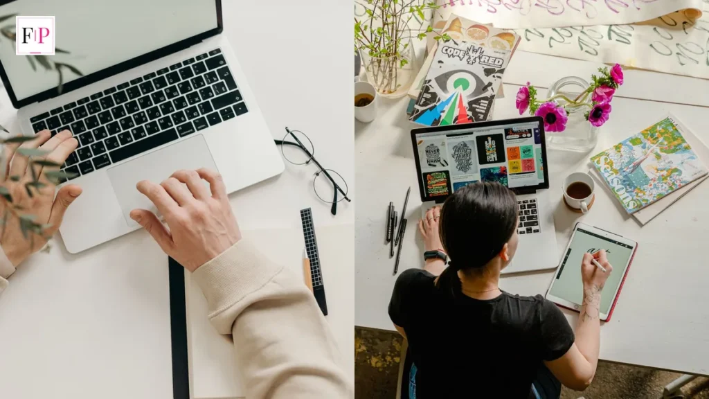 Touchscreen MacBook Pro: Reported 27 October Launch Hands on a laptop keyboard on a desk and a person editing creatively at a laptop — the reported touchscreen macbook pro